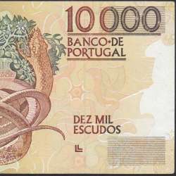 10,000 Escudos Banknote Egas Moniz May 16, 1991, Plate 1, Bank of Portugal, World Paper Money Pick 185c, (Circulated)