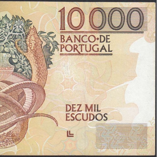 10,000 Escudos Banknote Egas Moniz December 14, 1989, Plate 1, Bank of Portugal, World Paper Money Pick 185b, (Circulated)