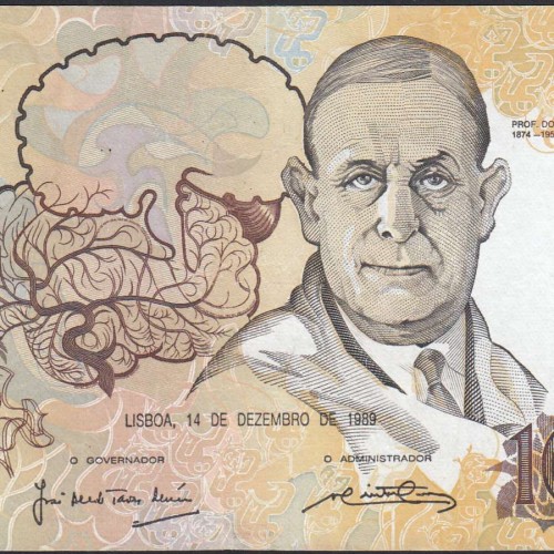 Nota de 10000 Escudos Egas Moniz 14 de Dezembro 1989, Chapa 1, Banco de Portugal, World Paper Money Pick 185b, (Circulada)