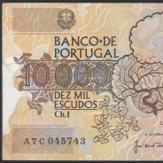 Nota de 10000 Escudos Egas Moniz 14 de Dezembro 1989, Chapa 1, Banco de Portugal, World Paper Money Pick 185b, (Circulada)