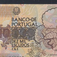 10,000 Escudos Banknote Egas Moniz December 14, 1989, Plate 1, Bank of Portugal, World Paper Money Pick 185b, (Circulated)