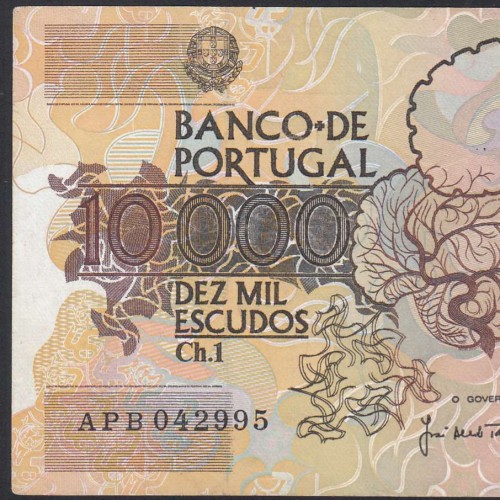 Nota de 10000 Escudos Egas Moniz 14 de Dezembro 1989, Chapa 1, Banco de Portugal, World Paper Money Pick 185b, (Circulada)