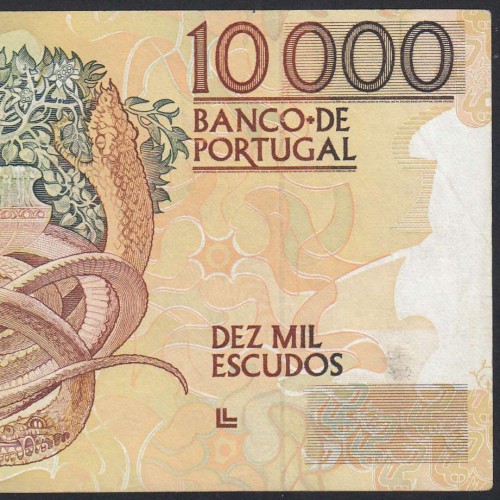 Nota de 10000 Escudos Egas Moniz 14 de Dezembro 1989, Chapa 1, Banco de Portugal, World Paper Money Pick 185b, (Circulada)