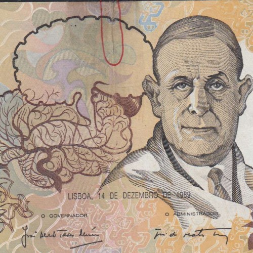 10,000 Escudos Banknote Egas Moniz December 14, 1989, Plate 1, Bank of Portugal, World Paper Money Pick 185b, (Circulated)