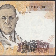 Nota de 10000 Escudos Egas Moniz 14 de Dezembro 1989, Chapa 1, Banco de Portugal, World Paper Money Pick 185b, (Circulada)