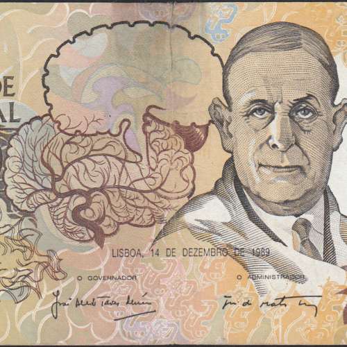 Nota de 10000 Escudos Egas Moniz 14 de Dezembro 1989, Chapa 1, Banco de Portugal, World Paper Money Pick 185b, (Circulada)