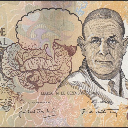 Nota de 10000 Escudos Egas Moniz 14 de Dezembro 1989, Chapa 1, Banco de Portugal, World Paper Money Pick 185b, (Circulada)