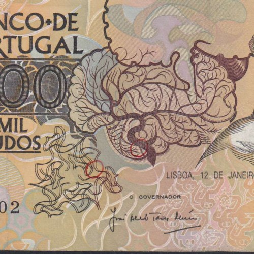 10000 Escudos Banknote Egas Moniz January 12, 1989, Plate 1, Bank of Portugal, World Paper Money Pick 185a (Circulated