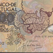 10000 Escudos Banknote Egas Moniz January 12, 1989, Plate 1, Bank of Portugal, World Paper Money Pick 185a (Circulated