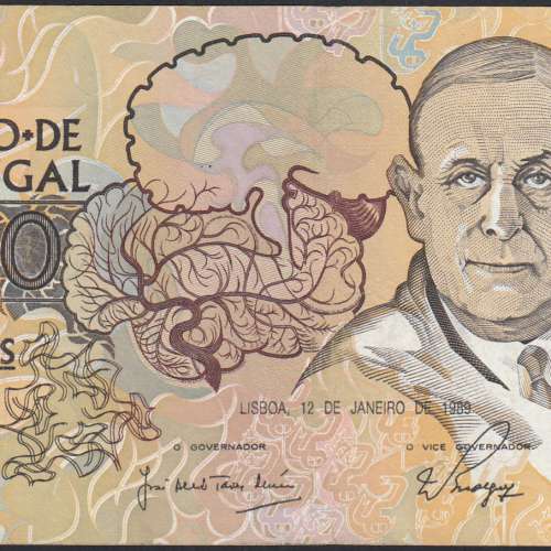 Nota de 10000 Escudos Egas Moniz 12 de Janeiro 1989, Chapa 1, Banco de Portugal, World Paper Money Pick 185a, (Circulada)