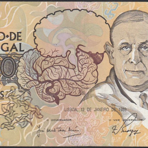 10000 Escudos Banknote Egas Moniz January 12, 1989, Plate 1, Bank of Portugal, World Paper Money Pick 185a (Circulated