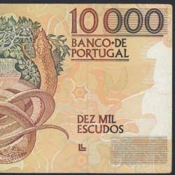 Nota de 10000 Escudos Egas Moniz 12 de Janeiro 1989, Chapa 1, Banco de Portugal, World Paper Money Pick 185a, (Circulada)