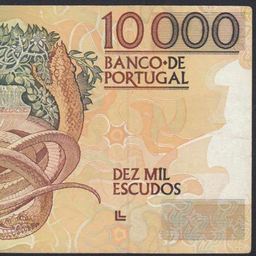 Nota de 10000 Escudos Egas Moniz 12 de Janeiro 1989, Chapa 1, Banco de Portugal, World Paper Money Pick 185a, (Circulada)