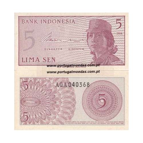 INDONÉSIA- NOTA DE 5 SEN 1964 (NÃO CIRCULADA)