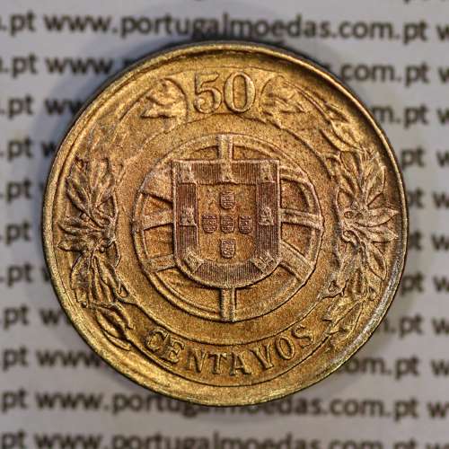 Portugal, coin of 50 Centavos 1926 Aluminium-bronze of Portuguese Republic, (AU), World Coins Portugal KM 575