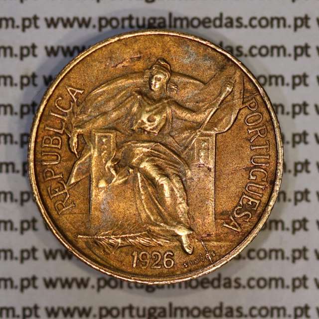 50 Centavos 1926 Bronze-Alumínio, $50 centavos 1926 Alumínio-Bronze Republica Portuguesa, (MBC+), World Coins Portugal KM 575