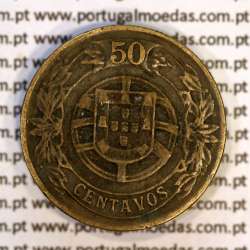 Portugal, coin of 50 Centavos 1926 Aluminium-bronze of Portuguese Republic, (VF), World Coins Portugal KM 575