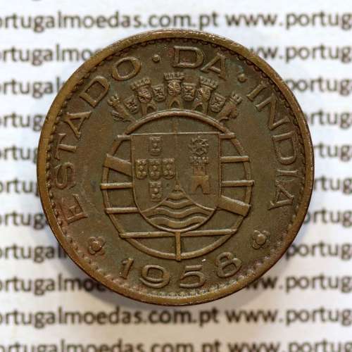 30 centavos 1958 bronze, $30 centavos 1958 Estado da Índia Portuguesa, (MBC+), World Coins India Portuguese KM 31