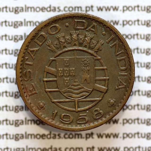 30 centavos 1958 bronze, $30 centavos 1958 Estado da Índia Portuguesa, (MBC+), World Coins India Portuguese KM 31