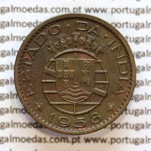 30 centavos 1958 bronze, $30 centavos 1958 Estado da Índia Portuguesa, (MBC+), World Coins India Portuguese KM 31