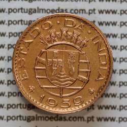 Índia 30 centavos 1959 bronze, $30 centavos 1959 Estado da India Portuguesa, (MBC+), World Coins India Portuguese KM 31