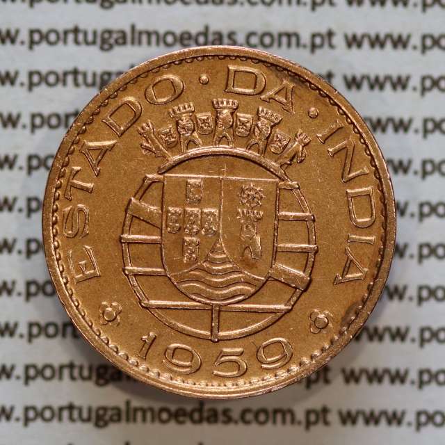 Índia 30 centavos 1959 bronze, $30 centavos 1959 Estado da India Portuguesa, (MBC+), World Coins India Portuguese KM 31