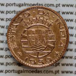 Índia 30 centavos 1959 bronze, $30 centavos 1959 Estado da India Portuguesa, (MBC+), World Coins India Portuguese KM 31