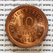 Portugal, Bronze coin of 10 centavos 1930, ten centavos 1930 of Portuguese Republic, (UNC), World Coins Portugal KM 573