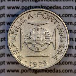 São Tomé e Príncipe 2$50 Escudos 1939 prata, 2-1/2 Escudos Prata 1939, (MBC), World Coins Saint Thomas & Prince Island KM 5