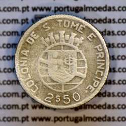 2-1/2 Escudos 1948 silver, Saint Thomas and Príncipe, Former colony portuguese, (F), World Coins Saint Thomas & Prince KM 5