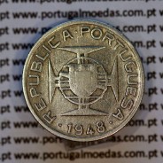São Tomé e Príncipe 2$50 Escudos 1948 prata, 2-1/2 Escudos Prata 1948, (BC+), World Coins Saint Thomas & Prince Island KM 5