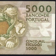 5000 Escudos 1987 Antero de Quental, 3 de Dezembro 1987 Chapa 2, Banco de Portugal, World Paper Money Pick 183 (Circulada)