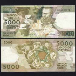 5000 Escudos 1987 Antero de Quental, 3 December 1987 Plate 2, Bank of Portugal, World Paper Money Pick 183 (Circulated)