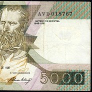 5000 Escudos 1987 Antero de Quental, 3 de Dezembro 1987 Chapa 2, Banco de Portugal, World Paper Money Pick 183 (Circulada)