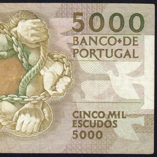 5000 Escudos 1987 Antero de Quental, 3 December 1987 Plate 2, Bank of Portugal, World Paper Money Pick 183 (Circulated)