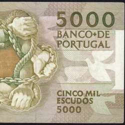 5000 Escudos 1987 Antero de Quental, 3 de Dezembro 1987 Chapa 2, Banco de Portugal, World Paper Money Pick 183 (Circulada)