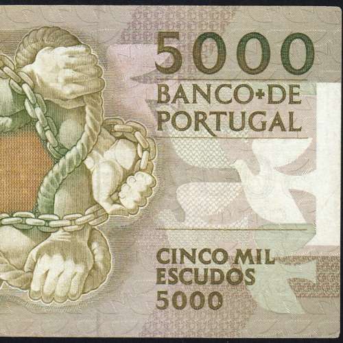 5000 Escudos 1987 Antero de Quental, 3 de Dezembro 1987 Chapa 2, Banco de Portugal, World Paper Money Pick 183 (Circulada)