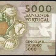 5000 Escudos 1987 Antero de Quental, 3 de Dezembro 1987 Chapa 2, Banco de Portugal, World Paper Money Pick 183 (Circulada)