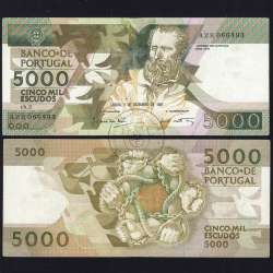 5000 Escudos 1987 Antero de Quental, 3 December 1987 Plate 2, Bank of Portugal, World Paper Money Pick 183 (Circulated)