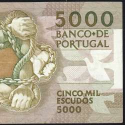 5000 Escudos 1987 Antero de Quental, 3 December 1987 Plate 2, Bank of Portugal, World Paper Money Pick 183 (Circulated)