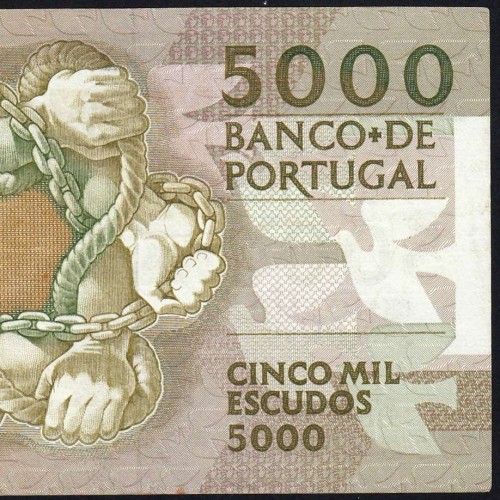5000 Escudos 1987 Antero de Quental, 3 de Dezembro 1987 Chapa 2, Banco de Portugal, World Paper Money Pick 183 (Circulada)