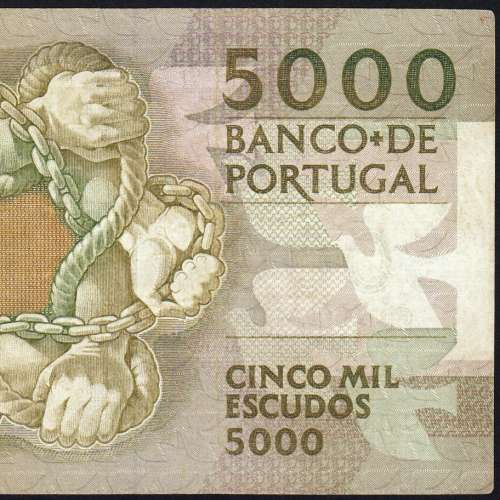 5000 Escudos 1987 Antero de Quental, 12 Fevereiro 1987 Chapa 2, Banco de Portugal, World Paper Money Pick 183 (Circulada)