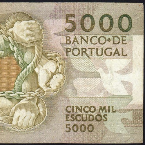 5000 Escudos 1987 Antero de Quental, 12 Fevereiro 1987 Chapa 2, Banco de Portugal, World Paper Money Pick 183 (Circulada)