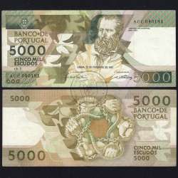 5000 Escudos 1987 Antero de Quental, 12 February 1987 Plate 2, Bank of Portugal, World Paper Money Pick 183 (Circulated)