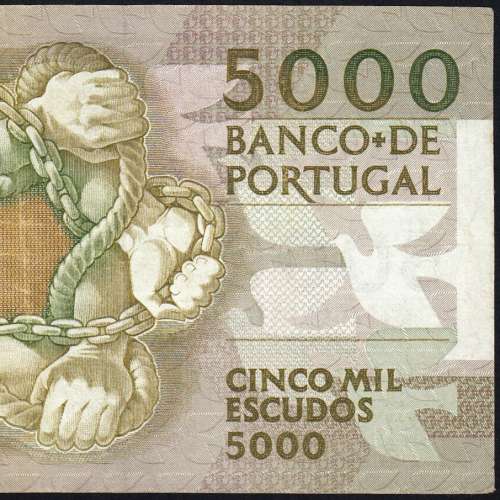 5000 Escudos 1987 Antero de Quental, 12 Fevereiro 1987 Chapa 2, Banco de Portugal, World Paper Money Pick 183 (Circulada)