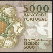 5000 Escudos 1987 Antero de Quental, 12 February 1987 Plate 2, Bank of Portugal, World Paper Money Pick 183 (Circulated)