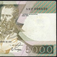 5000 Escudos 1987 Antero de Quental, 12 February 1987 Plate 2, Bank of Portugal, World Paper Money Pick 183 (Circulated)