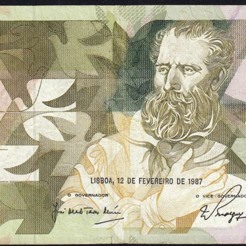 5000 Escudos 1987 Antero de Quental, 12 Fevereiro 1987 Chapa 2, Banco de Portugal, World Paper Money Pick 183 (Circulada)