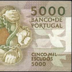 5000 Escudos 1987 Antero de Quental, 12 February 1987 Plate 2, Bank of Portugal, World Paper Money Pick 183 (Circulated)