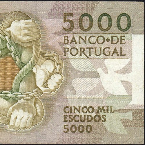 5000 Escudos 1987 Antero de Quental, 12 Fevereiro 1987 Chapa 2, Banco de Portugal, World Paper Money Pick 183 (Circulada)